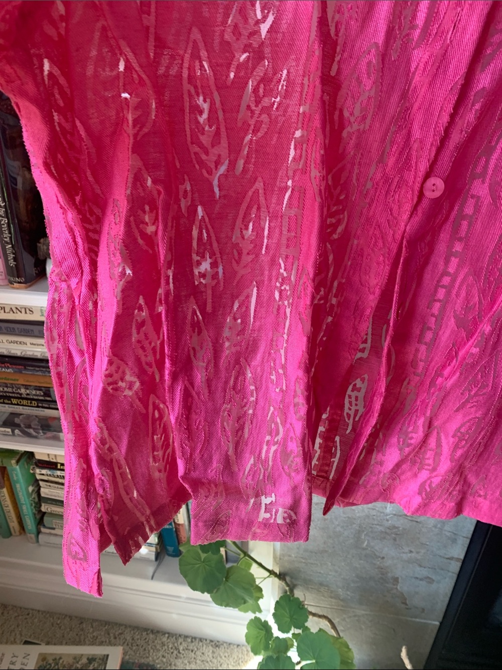 Mirasol Linen Rayon Hot Pink Sheer Button-Down Blouse - Picture 4 of 9